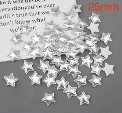 Padded Silver Star Embellishments Set Of 20 25mm Metallic Fabric Stars Xmas • £3.40