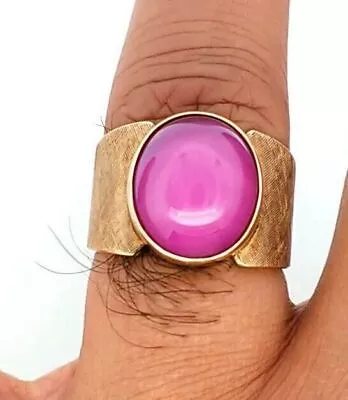 13k Yellow Gold Cabochon Synthetic Pink Star Ruby Men's Ring Size-10 • $799