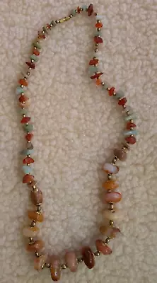 Old Necklace Natural Stones Vintage Jewelry Metal Parts • $0.01