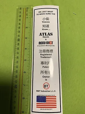 $2.50 • Buy Atlas Bipod  BT Industries 2.5”x9” Stickers 2 Pcs
