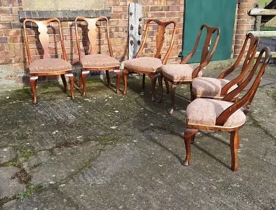 6 X Antique Late Victorian Mahogany Dining Chairs Queen Anne Legs Can Deliver  • £175