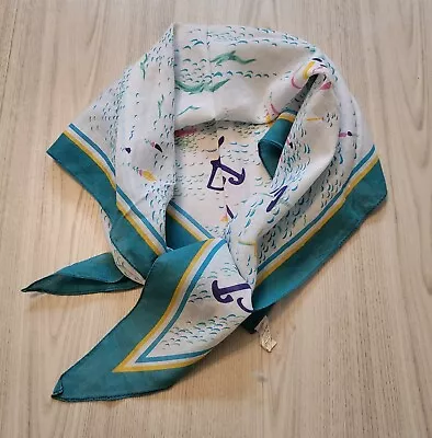 Vintage St Michael M&S Cotton White Scarf Boats Sea Print Marine Nautical • £7.99