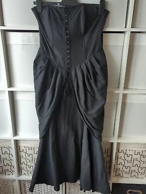 Miss Selfridge Vintage Black Bustle Dress Goth Wednesday UK12  VGC Boned • £19.99