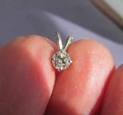 VINTAGE 14K WHITE GOLD ROUND SOLITAIRE DIAMOND SLIDE PENDANT .25ct SI1 • $199.99