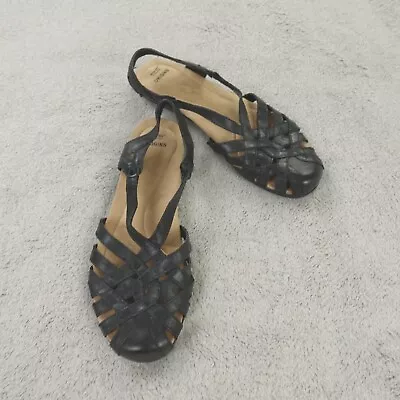 Earth Origins Sandals Womens 10 M Belle Brielle Black Leather Fisherman Woven • $19.95