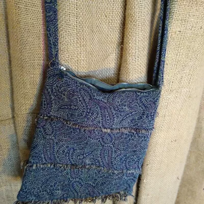 Reworked Unique Green Boho Tapestry Paisley Fringed Crossbody Bag Festival Hippy • £15