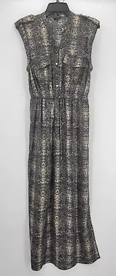 River Island Maxi Dress Womens 12 Reptile Print Sleeveless Pockets High Slit • $35.20