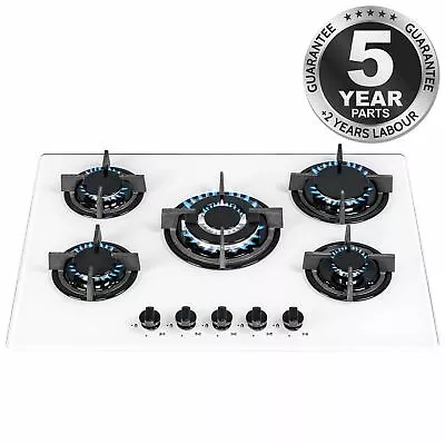 £189.99 • Buy SIA GHG703WH 70cm White 5 Burner Gas On Glass Hob With Cast Iron Pan Stands