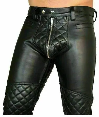 $99.99 • Buy Men's Real Leather Pant Punk Kink Jeans Trousers BLUF Bikers Pants Breeches Bike