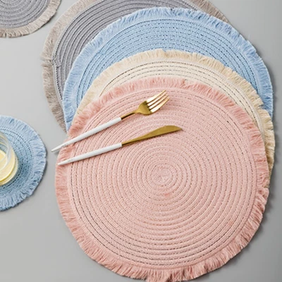 £12.39 • Buy 36cm Set Of 4 Big Table Place Mats Blush Pink Grey Round Fringed Lace Placemat