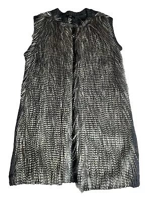 Women’s H&M Faux Fur Vest Grey & Black Long Haired Size XS • $17.56