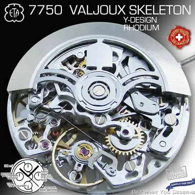 $2050 • Buy Movement Eta Valjoux 7750, Automatic Chronograph, Skeleton, Rhodium