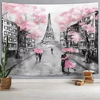 French Romance Tapestry Wall Hanging Large Eiffel Tower Fabric Gray Room Decor • $13.36