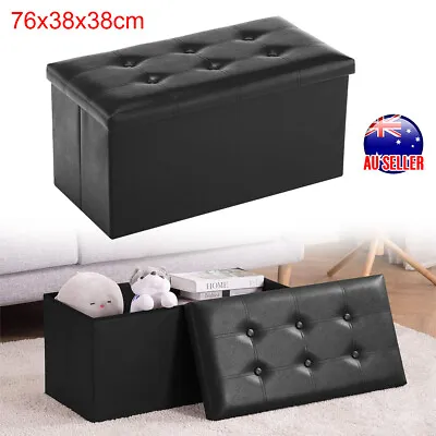 Folding Ottoman Storage Footstool Stool Blanket Box Pouf Seat Bench PU Leather • $49.19