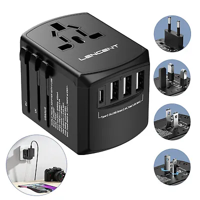 $26.99 • Buy LENCENT Universal Travel Adapter Type-C 3 USB Charger US/UK/EU/AU Plug Converter