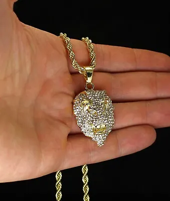 Mens Iced Cz Mighty Lion Pendant 14k Gold Or Silver Plated 24  Necklace Hip Hop • $5.99