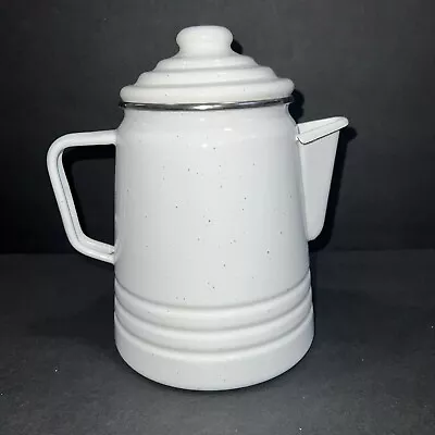 Enamalware Coffeepot Percolator 5.5 Cup White With Blue Speckles Nice Condition! • $21