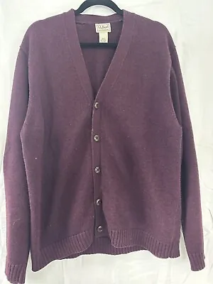 LL Bean Sweater Mens Large Red Purple Maroon Cardigan 100% Cotton Button Front • $31.88