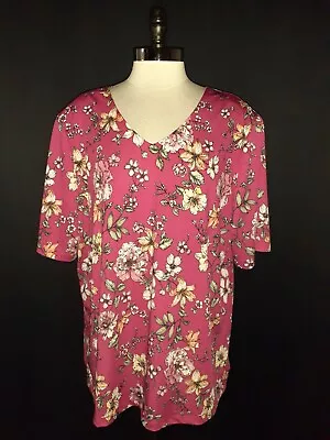 VIKKI VI Plus Size 3X Shirt Top Pink White Orange Floral Short Sleeve Stretch • $27.99