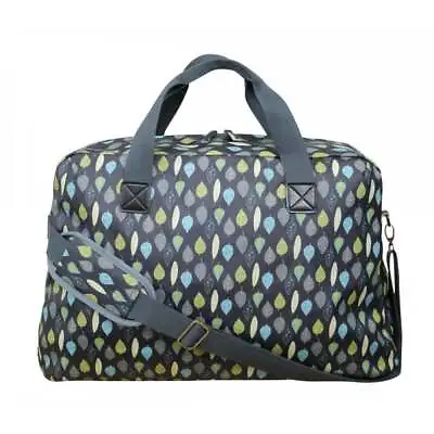 Peony® Leaves Matte Oilcloth Overnight Weekend Travel Bag Navy Blue • £39.99