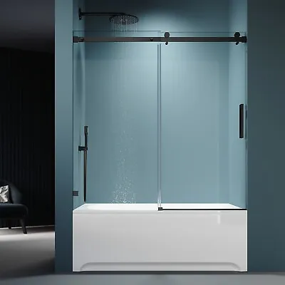 ELEGANT 60  W X 62  H Frameless Show Tub Door Sliding Bathtub Glass Panel Black • $399.99