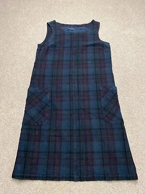 Seasalt Cornwall Craft Skills Pinafore Dress Plaid Size UK 8 Blue Linen Blend • £29.99