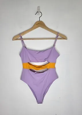 L SPACE Maxwell One Piece Cutouts Swimsuit Purple Orange Size 4 Excellent • $45