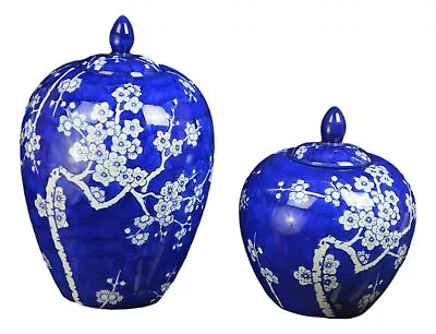 Set Of 2 Classic Porcelain Floral Jars Vases China Ming Style Jingdezhen Bl... • $75.01