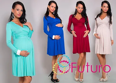 Elegant Womens Maternity Dress Long Sleeve V-Neck Pregnancy Sizes 8-18 8467 • £11.99