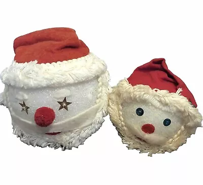 Vintage Santa Claus Face Head Handmade Felt Christmas Decoration Kitschy Lot/2 • $5.28