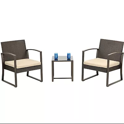 Outdoor Furniture Set Patio Tables Chair PE Rattan Porch Seat Cushion Brown • $109.94