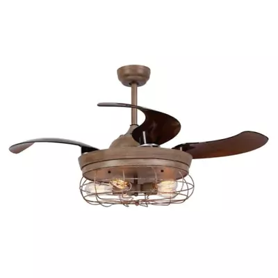 46  Retractable Ceiling Fan + Remote Steampunk Cage Light Rustic Farmhouse Cabin • $399.99