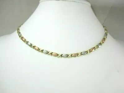 Stunning Ladies 10k Multi-tone Gold X And 0 Chain Link (16.5 ) Necklace   10.2g • $535.50