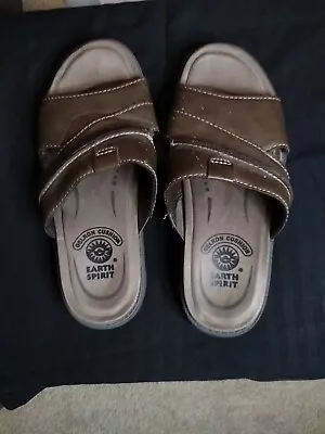 Earth Spirit Mens Slip On Open Toe Sandal Brown Size 11 Slides Faux Leather  • $0.99