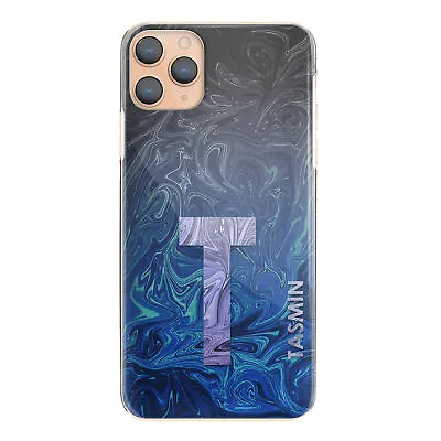 $17.82 • Buy Personalised Initial Phone Case;Blue Marble Swirl Print Hard Cover With Name