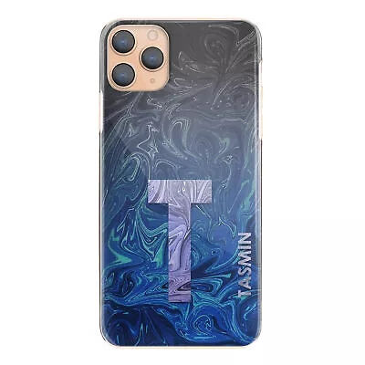 Personalised Initial Phone Case;Blue Marble Swirl Print Hard Cover With Name • $33.56