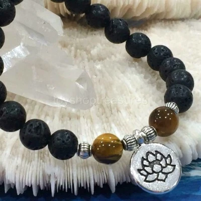 $12.95 • Buy Aromatherapy Diffuser Essential Oil Lava Bracelet Tiger Eye Gem Lotus Flower