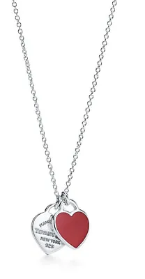 £160 • Buy Genuine Tiffany & Co Sterling Silver Mini Heart  Red Enamel  Necklace With Box