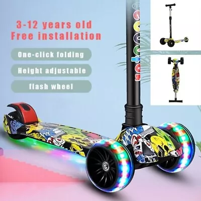 Kids Flashing Wheels Kick Push Scooter Kickboard Adjustable Height Brake Child • $40.99