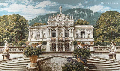 WALL JACQ. WOVEN TAPESTRY Linderhof Castle Germany PALACE VIEW - MEDIEVAL DECOR • $21.99