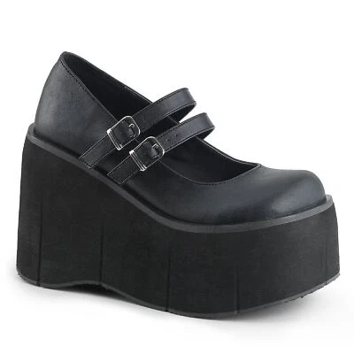 £58 • Buy Demoniacult Kera 08 Black Flat Mary Jane Gothic Emo Punk Double Strap Platform