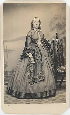 Woman Curled Hair Stripes New York Full Length 1860s CDV Carte De Visite V922 • $17.50