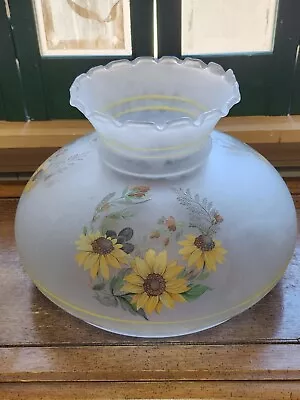 Vintage GWTW 10  Fitter Frosted Glass Hurricane Lamp Shade With Sunflowers • $65