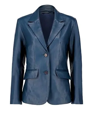 Leather Blazer For Women - Lambskin Leather Blazers Women - Casual 2-Button Coat • $139.99