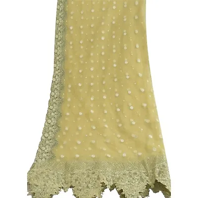 Sanskriti Vintage Cream/Green Long Dupatta Stole Net Mesh Embroidered Scarves • $27.38