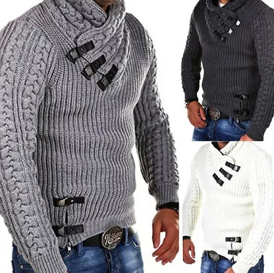 Mens CasualWinter Pullover Hoodies Knitted Jacket Turtleneck Cardigan Sweaters • $32.11