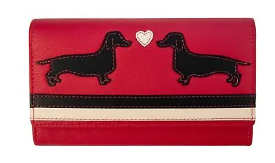 Prime Hide Woman's Black Leather Purse Dachshund Dogs Design RFID Safe • £36.99