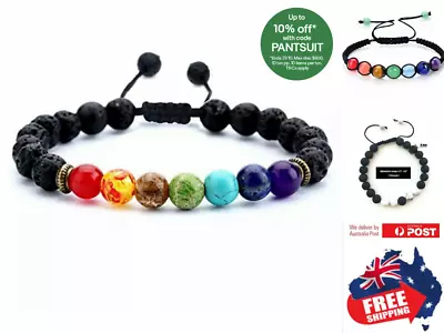 $5.95 • Buy Adjustable Chakra Bracelet Healing Lava Stone 7 Bead Natural Oil Diffuser 1pc