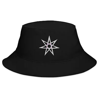 White Elven Star Embroidered Bucket Hat Pagan Witchcraft Symbol • $29.95