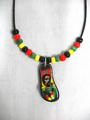 $9.99 • Buy Bob Marley Smoking Rastafari Flip Flop Pendant Rasta Ceramic Beads Adj Necklace